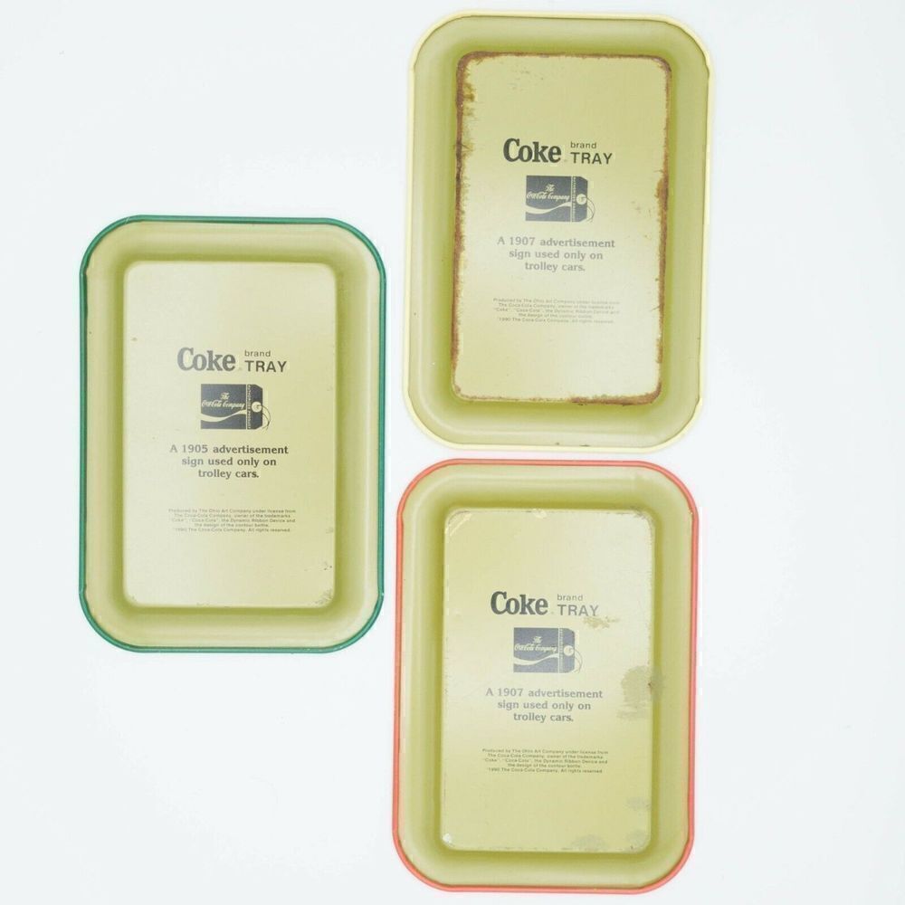 Vintage (1989) Mini Coca-Cola Trolley Advertisement Reproduction Trays, Set of 3 - Picture 3 of 3
